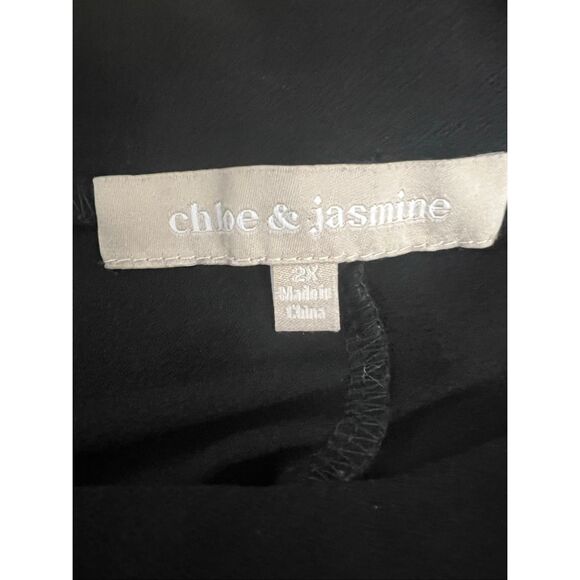 Chloe & Jasmine Black 3/4-Sleeve Blouse Plus Size 2X Cut Out Rhinestone Stretch - Picture 8 of 10